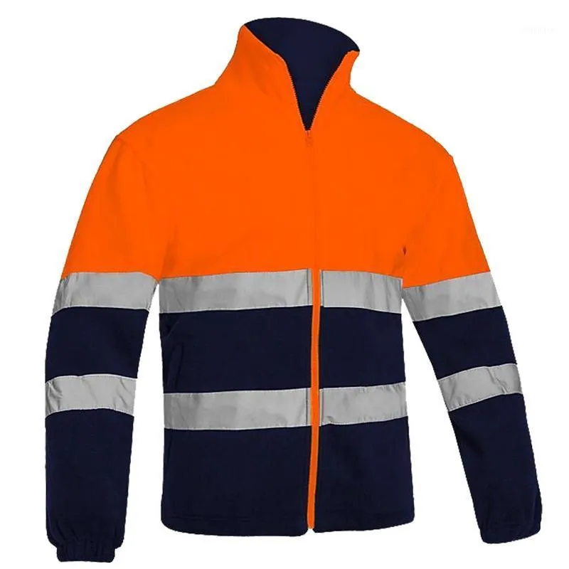 Chaqueta de lana polar reflectante de alta visibilidad de dos tonos para hombres Chaqueta de seguridad Ropa de trabajo cálida Naranja Invierno1