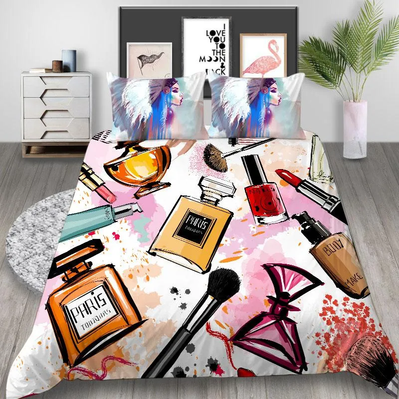 침구 세트 엄지 손가락 럭셔리 세트 메이크업 패션 이불 커버 소녀 예술적 킹 퀸 트윈 더블 단일 독특한 디자인 침대