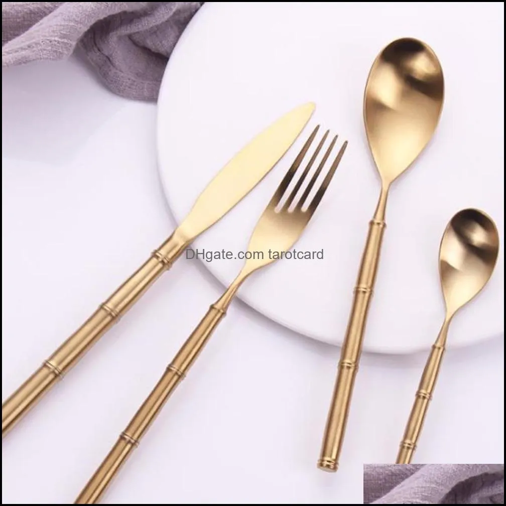 Gold Plated Cutlery Dining Knives Forks Teaspoons Set 304 Stainless Steel Golden Luxury Dinnerware Tableware Spoon