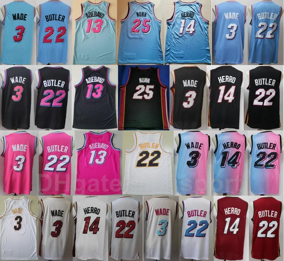 Edición obtuvo el baloncesto de la ciudad Jimmy Butler Jersey 22 Dwyane Wade 3 Tyler Herro 14 Kendrick Nunn 25 Bam Ado 13 Black Pink Ed