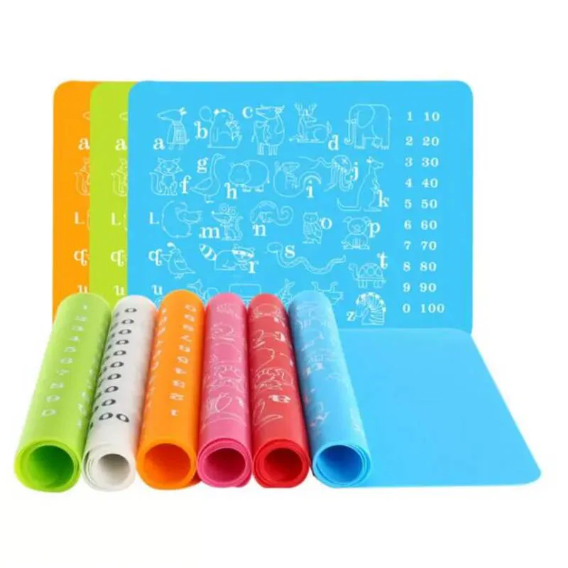 Tapis en Silicone pour enfants, tapis d'écriture éducatif coloré, tapis de Place Alphabet animaux, taille 30x40 cm, Table polyvalente