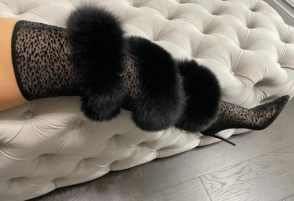 Stövlar 2022 Sexiga Kvinnor Över Knä Fur Stiletto Heels Pekade Toe Zapatillas Mujer Thigh High Tall Prom Skor