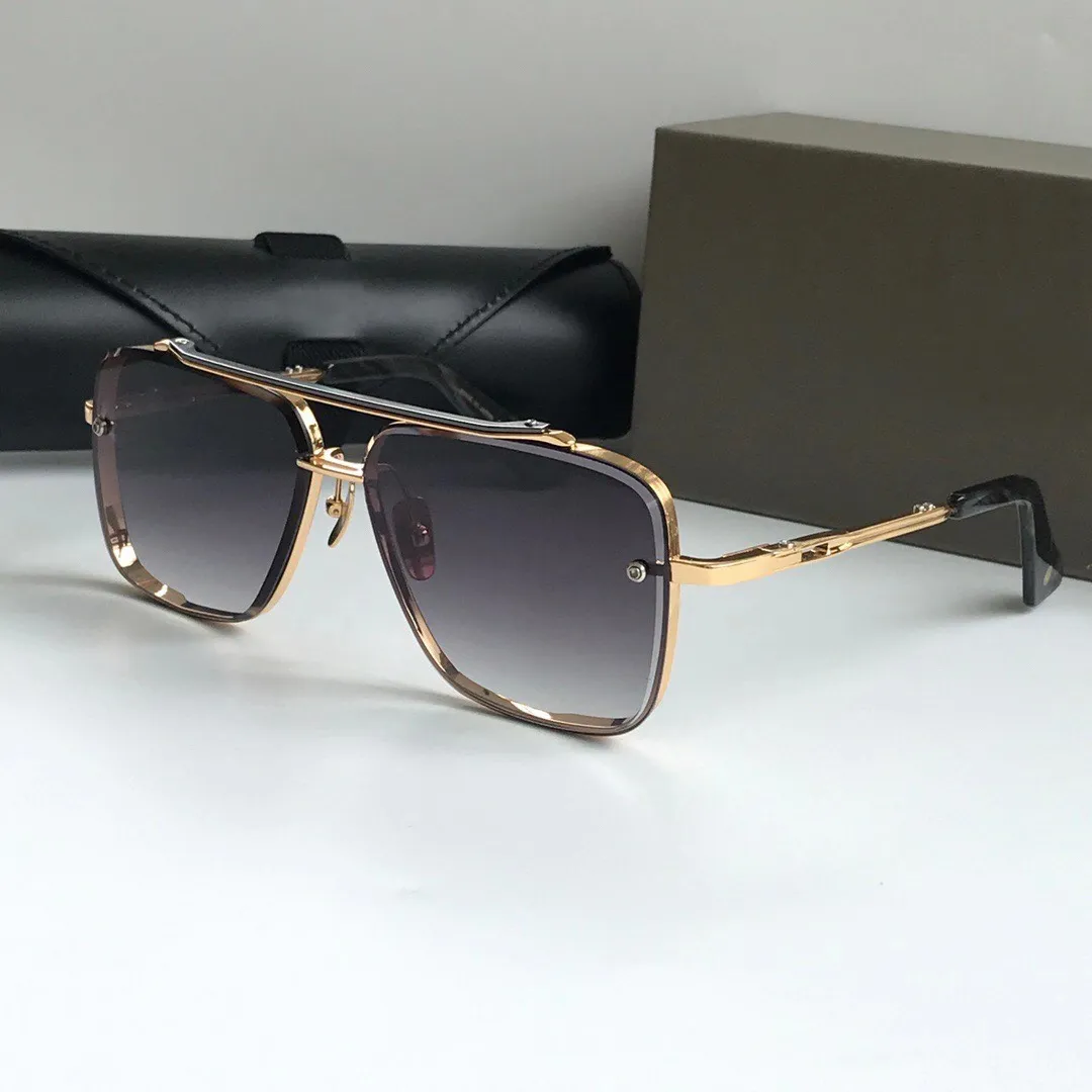 Quadratische Herren-Sonnenbrille 121 Schwarz-Gelb-Gold-Rahmen Graue Verlaufsgläser Sonnenbrillenschirme mit Box