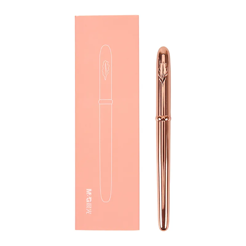 Mode Elegant Rose Gold 0.5mm Vulpen med presentförpackning High-end metall bläckpennor för student och kvinnor skriver brevpapper T200115
