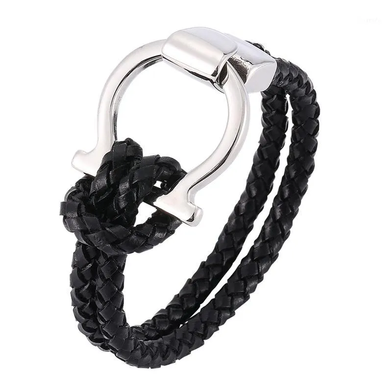 Bracelets de charme Bracelet en cuir de mode chaîne de corde hommes bijoux à la mode Unique boucle en acier inoxydable Wrap C7971