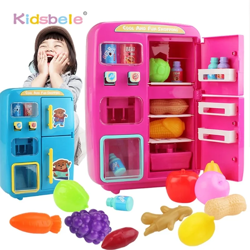 Barn låtsas spela leksaker simulering dubbel kylskåp försäljning maskin leksaker barn kök mat leksak mini lek hus tjejer leksaker lj201007