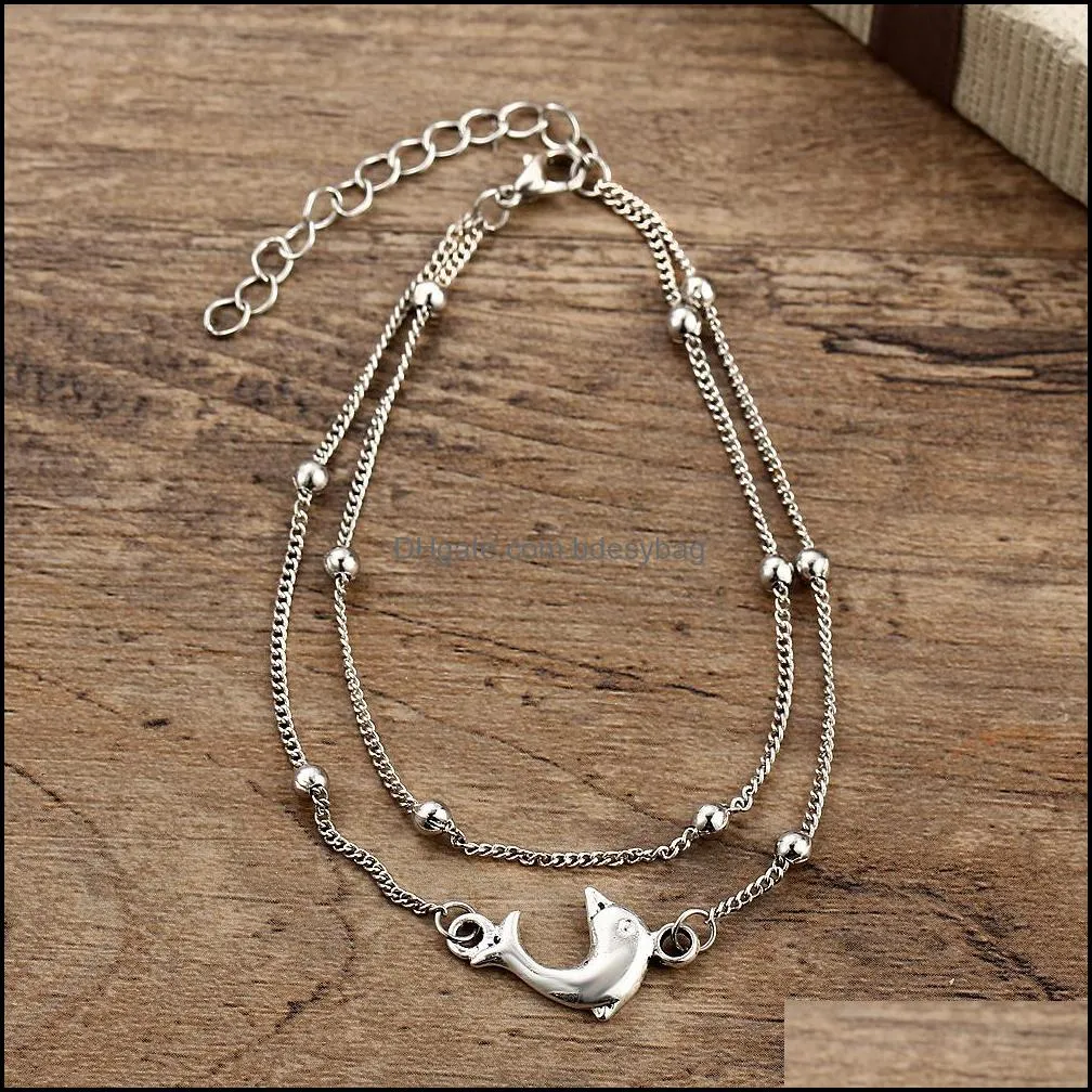 1Pc Chain  Fish Anklet Bracelet Sandal Foot Jewelry Bracelet Women Leg Ocean Beach Anklets