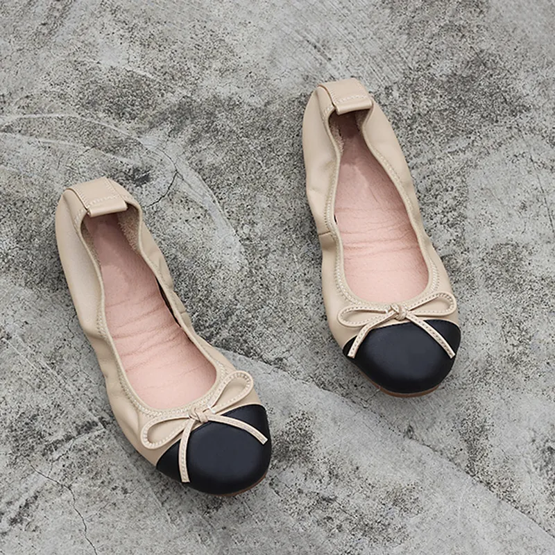 Klassieke ballet flats schoenen vrouwen loafers lederen slip-on zachte opvouwbare schoen elegante dame werkschoenen grote maat mocassins