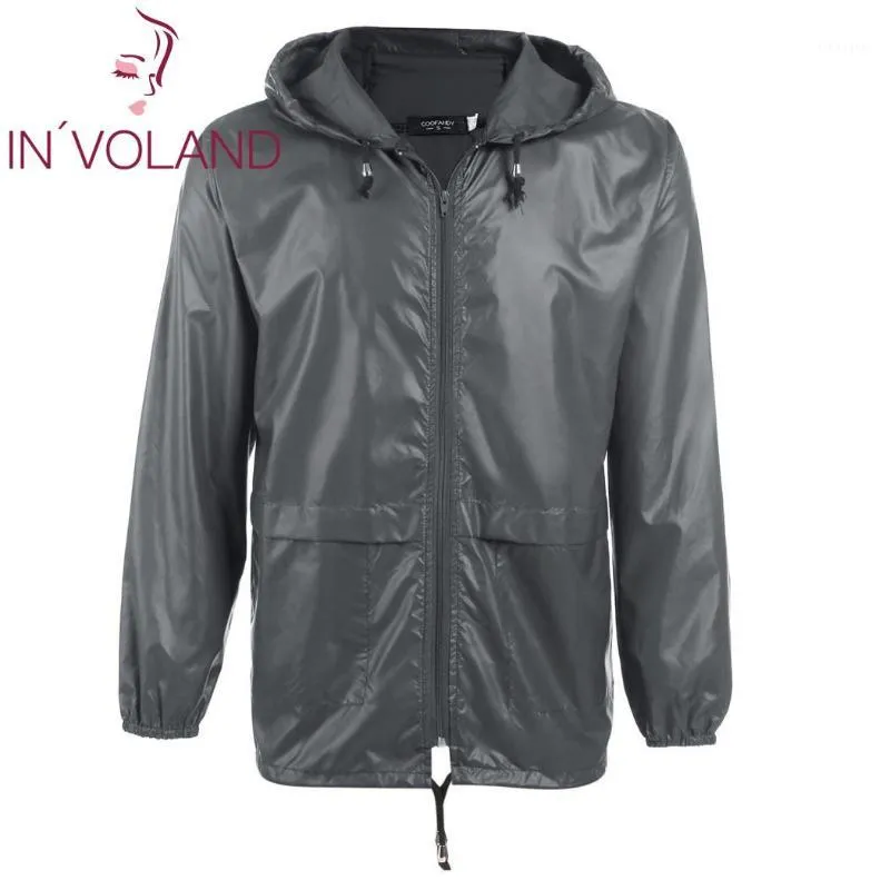 Men's Jackets Mens Waterproof Lightweight Hooded Waist-Long Outdoor Rain Coat 4colors 110 Shoulder 58 Sleeve 68 Length 77 Pocket Solid1