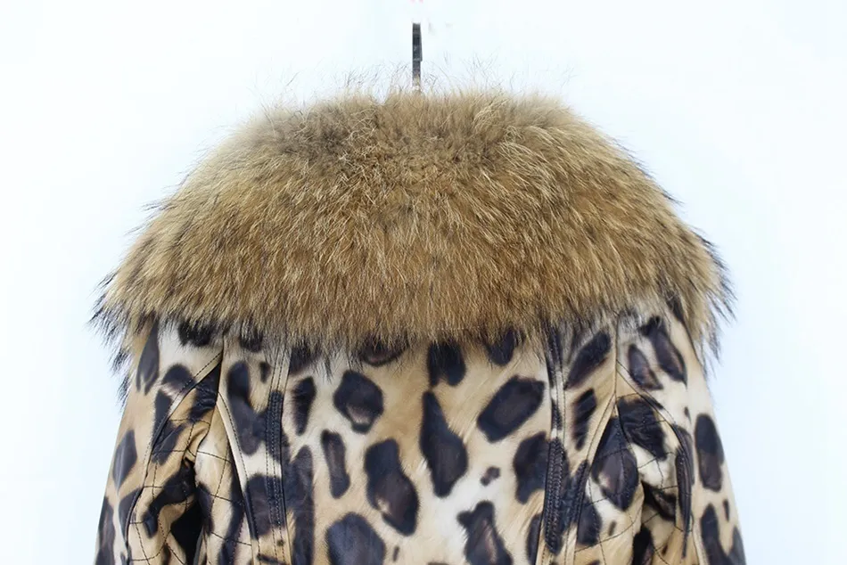 natural sheep leather jacket big fur collar leopard color (7)