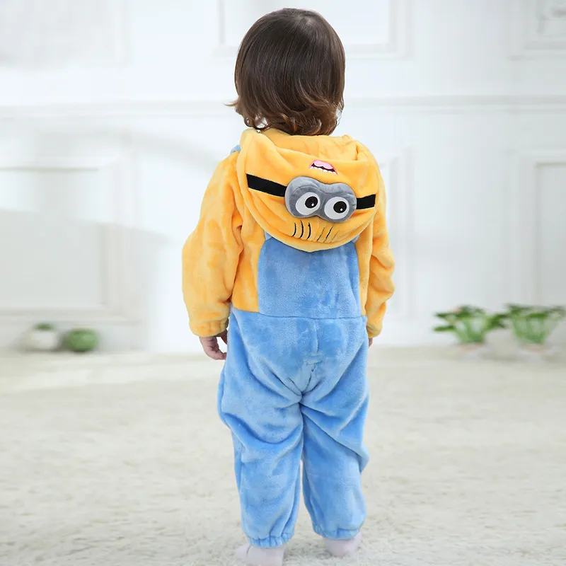 Yellow Cartoon Animal Baby Rompers For Newborn With Hood Infant