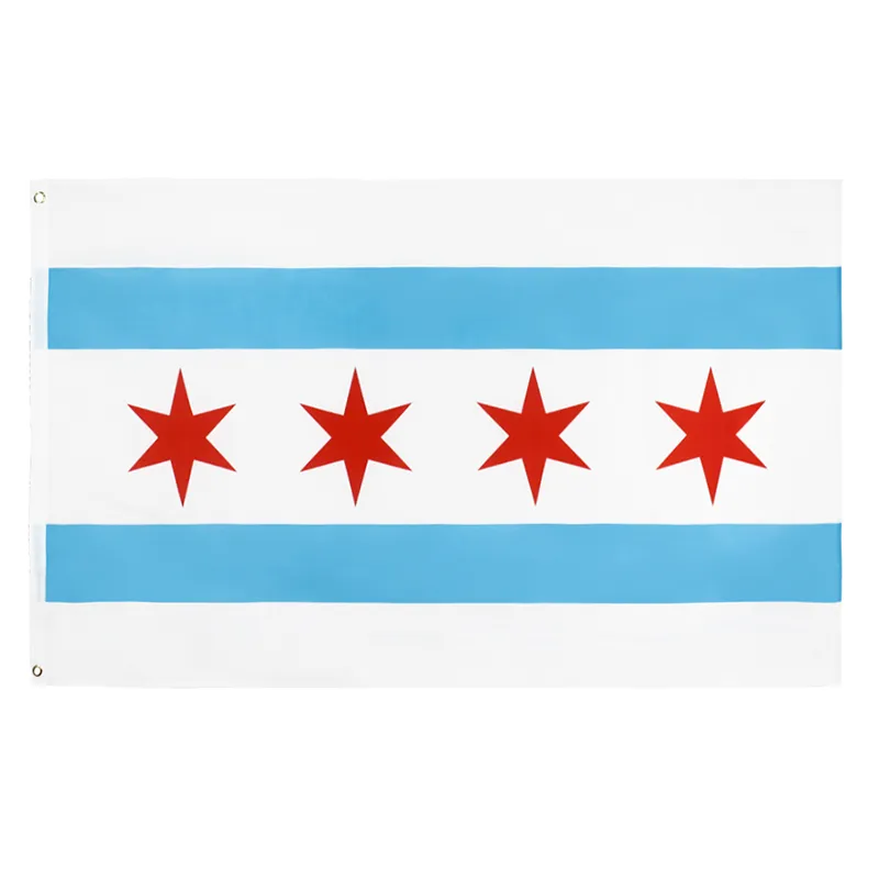 Чикагский флаг прямой фабрика Оптовая торговля 3x5fts 90x150cm Windy City USA Государственный баннер Смешанный заказ на висячие украшения