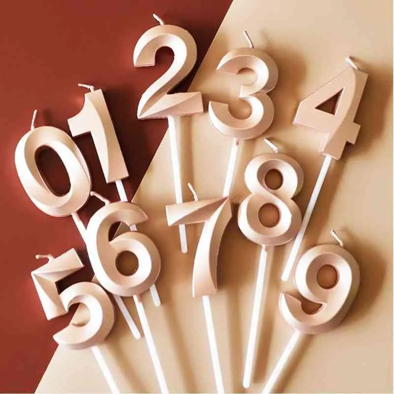 Retro seriechampagne guldnummer 0-9 födelsedagsljus kaka topper infoga kreativ födelsedagsfest dessert bordsljus ornament