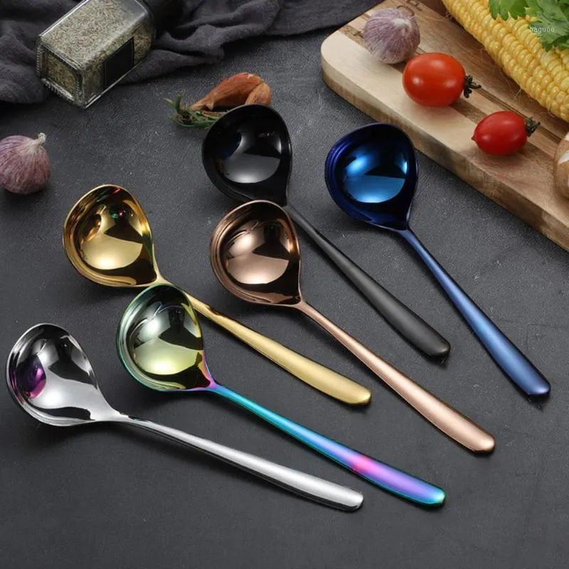 Spoons 1Pc Ménage Steel Steel Soupe Scoop Scoop Spoon Cuillère longue Poignée Louche Cuisine Outils de cuisson Ustensil Vaisselle Vaisselle Accessoires