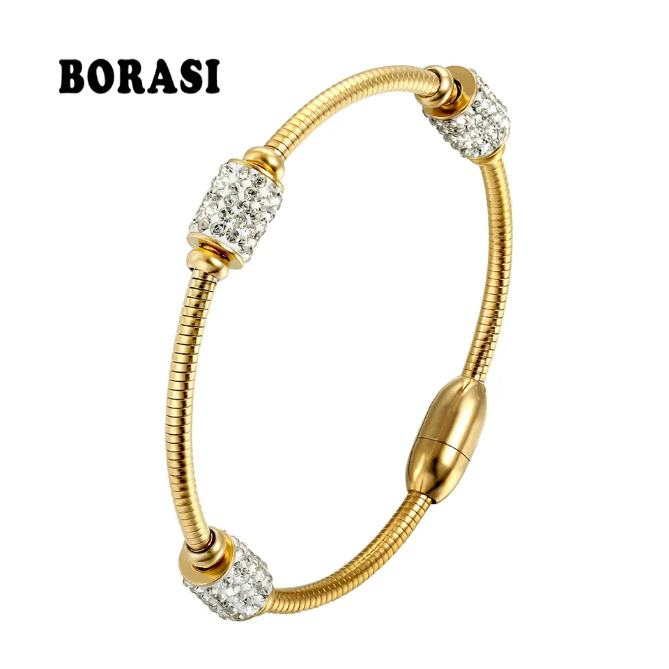 Bracelet en acier inoxydable pour femmes, Surface à trois cristaux ovales, Zircon cubique, couleur or, Bracelet à breloques, nouveau