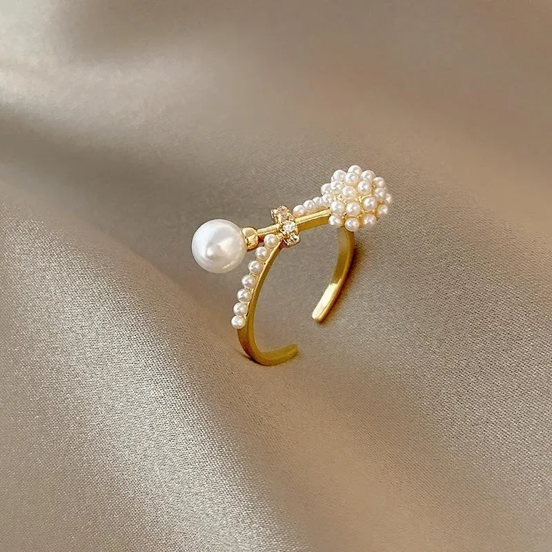 Cluster Rings Korean Version Of The Fashion Personality Geometric Pearl X-shaped Opening Ring Female Temperament Exquisite Finger