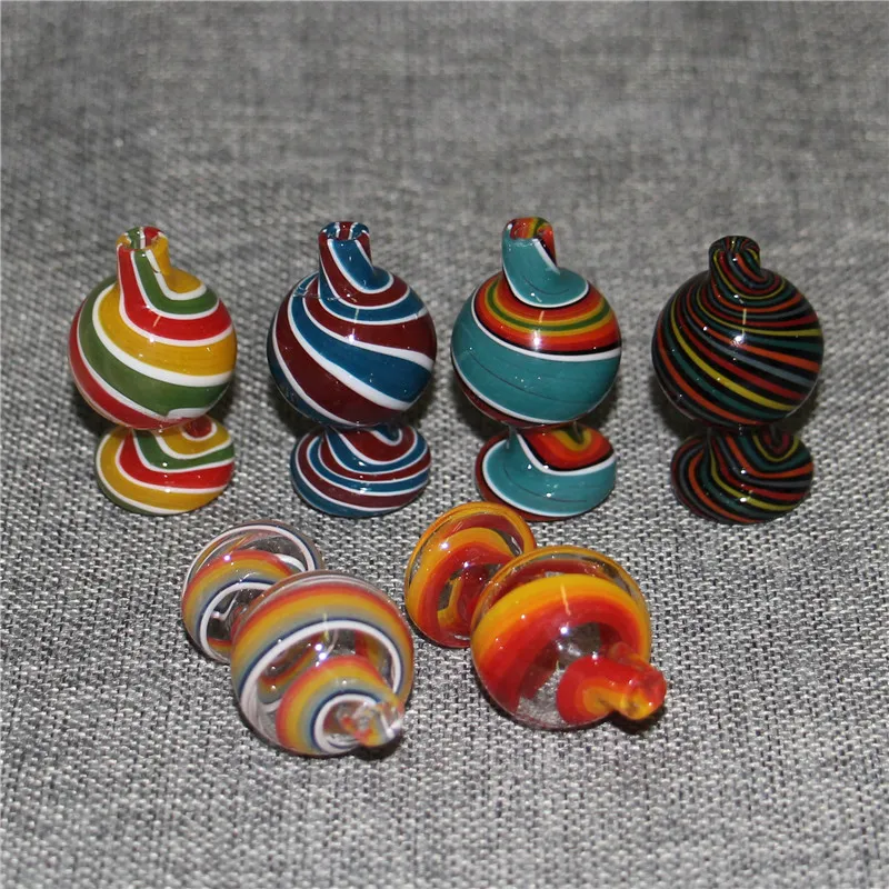 Smoking Stripe Bubble Carb Cap With 12 Colors For Beveled Edge Quartz Banger Nails Glass Water Bongs Pipes ash catcher