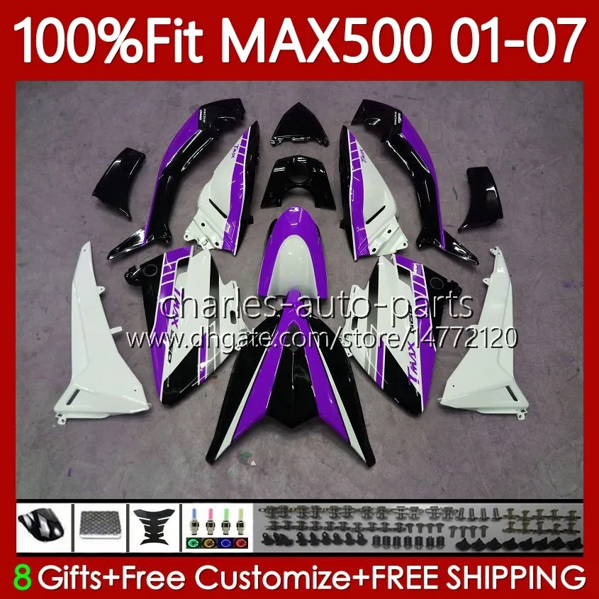 Ciało wtryskowe dla Yamaha Tmax500 Purple White Max-500 Tmax-500 109NO.106 Tmax MAX 500 T max500 2001 2002 2003 2004 2004 2005 2006 2007 T-MAX500 01 02 03 04 05 06 07 OEM ŁwyŹnienia