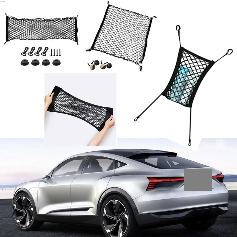 Voor Audi E-Tron Concept Auto Auto Voertuig Zwarte Achterrand Cargo Bagage Organizer Opslag Nylon Effen Verticale Seat Net
