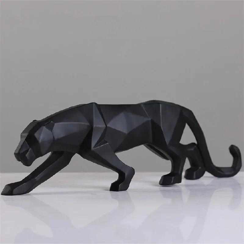 Ny 2020 Leopard Staty Figurin Modern Abstrakt Geometrisk Stil Resin Panther Animal Stor staty Heminredning Tillbehör LJ200903