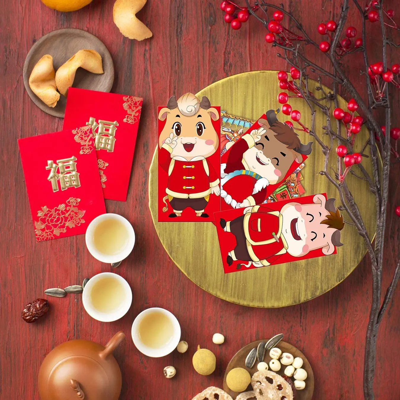 Calcetines rojos de año nuevo chino, calcetines de algodón bordados de  estilo chino para hombre, regalo de festival de primavera con caja de  regalo, 5