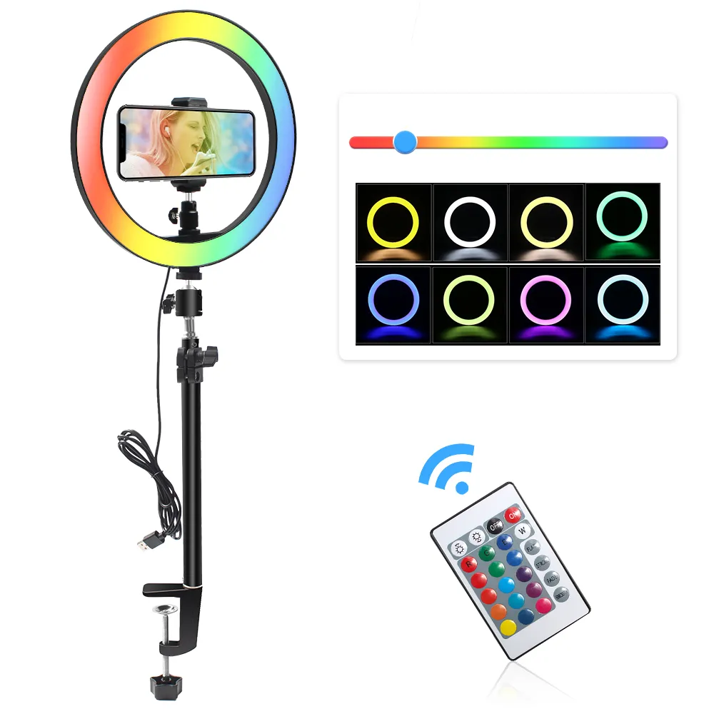 13 12 10 6 Inch Ring Light 15 Colores Rgb Led Anillo De Luz 6 Rgb Flashing Light 33 26Cm Tabletop Clamp For Youtube Live Stream