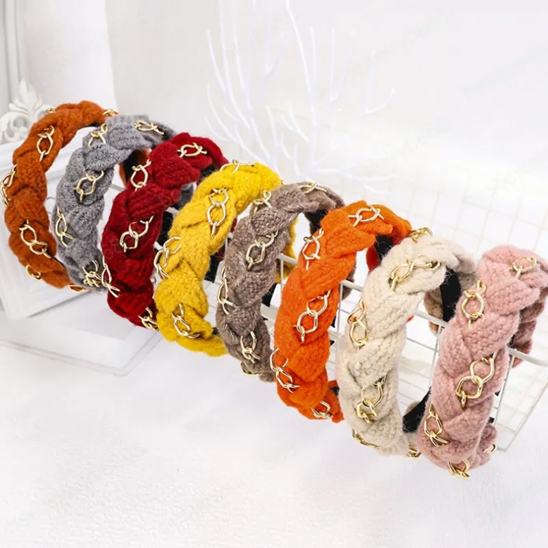 Nieuwe mode vrouwen hoofdband metalen kruis knoop gebreide haarband brede kant handgemaakte vlecht tulband herfst winter haaraccessoires