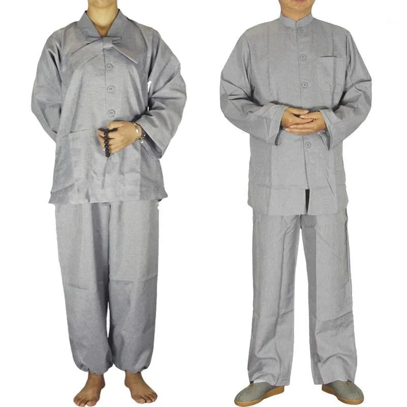 Vêtements ethniques Mâle et Femelle Shaolin Temple Costume Zen Bouddhiste Robe Lay Méditation Robe Uniforme Moine Vêtements Costume1