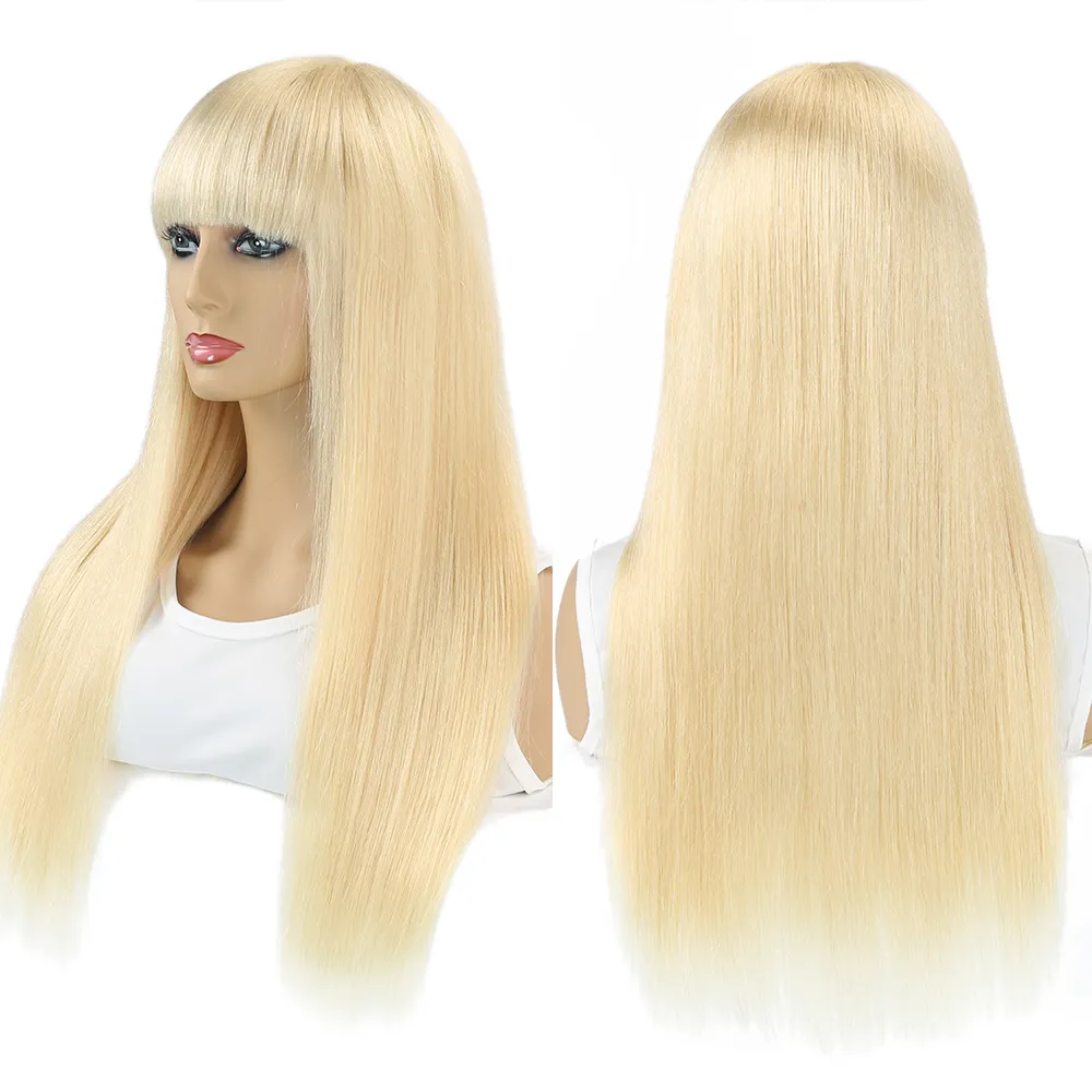 human hair wigs with bangs blonde