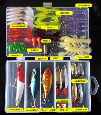 Complete Fishing Tackle Box With Tackle, Spoons, And Grasshopper