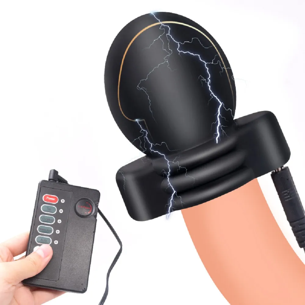 Electric Shock Oefening Glans Trainer Electro Stimulator Therapie Penis Massage Mannelijke Masturbation Delay Training Speeltjes voor Mannen