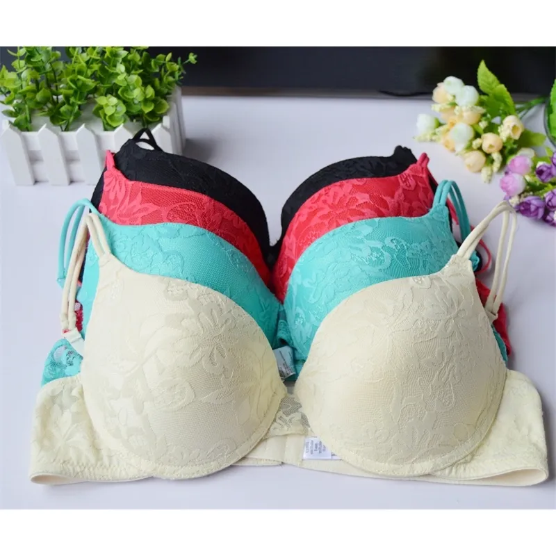 New Padded Thick Padded Push Up Embroidery Floral Lace Bra Underwear Bras Plunge BH Lingerie Size 32 34 36 38 40 42 44 A B C D E 201202