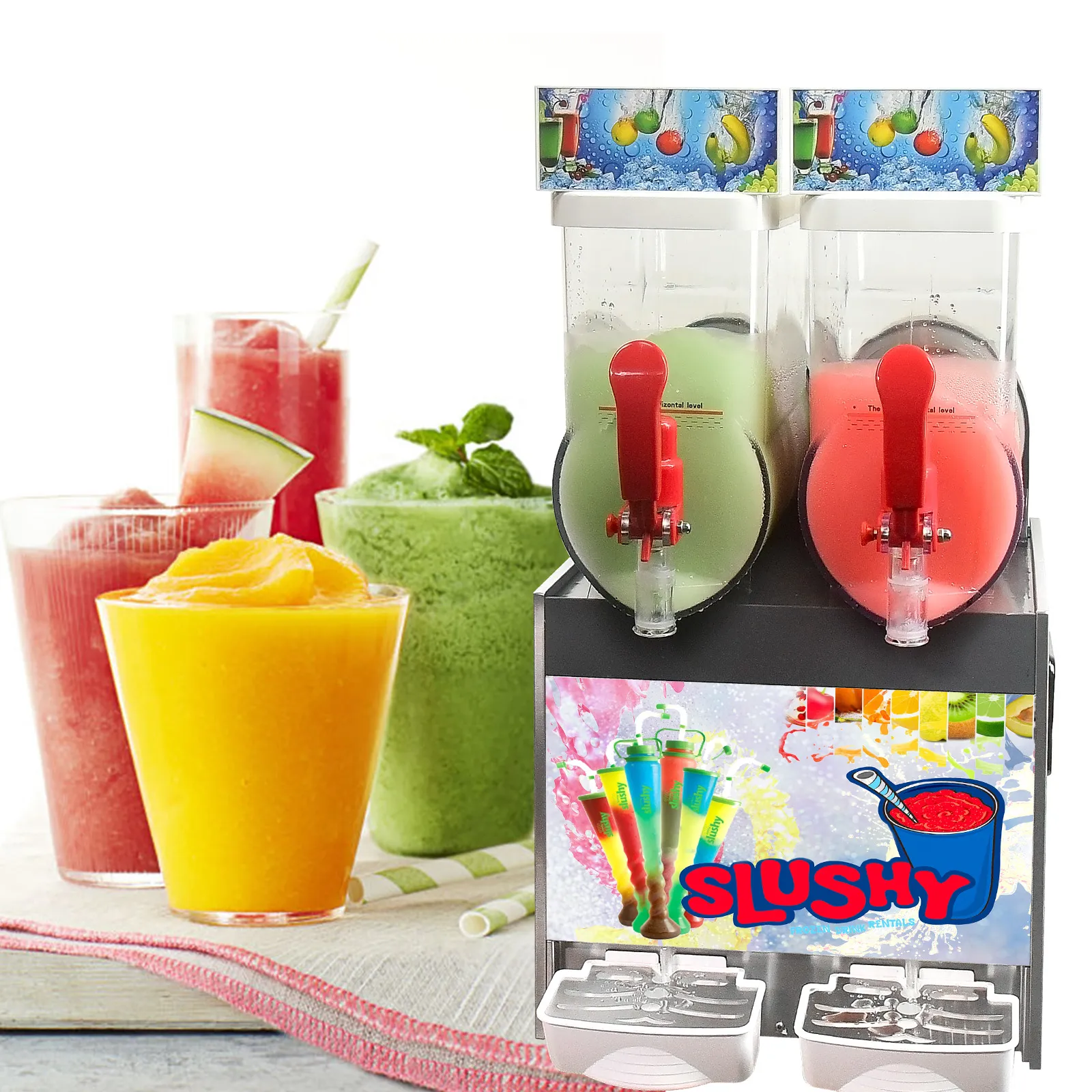 Ücretsiz Alışveriş Kapısına ETL EU Mutfak 2x15L Dondurulmuş İçecekler Yapım Makine Margarita Soğutma Slush Slushie Maker