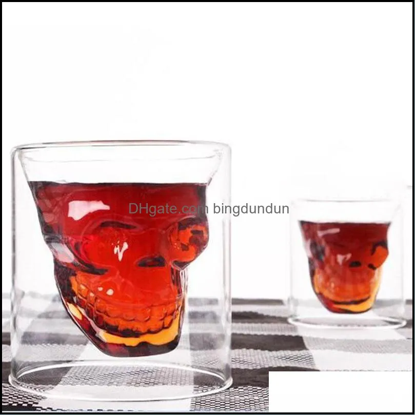 Tumblers Creative Skull Cup Double-layer Glass Wine Glass KTV Bar Colorless Transparent High Borosilicate Heat-resistant Glasses