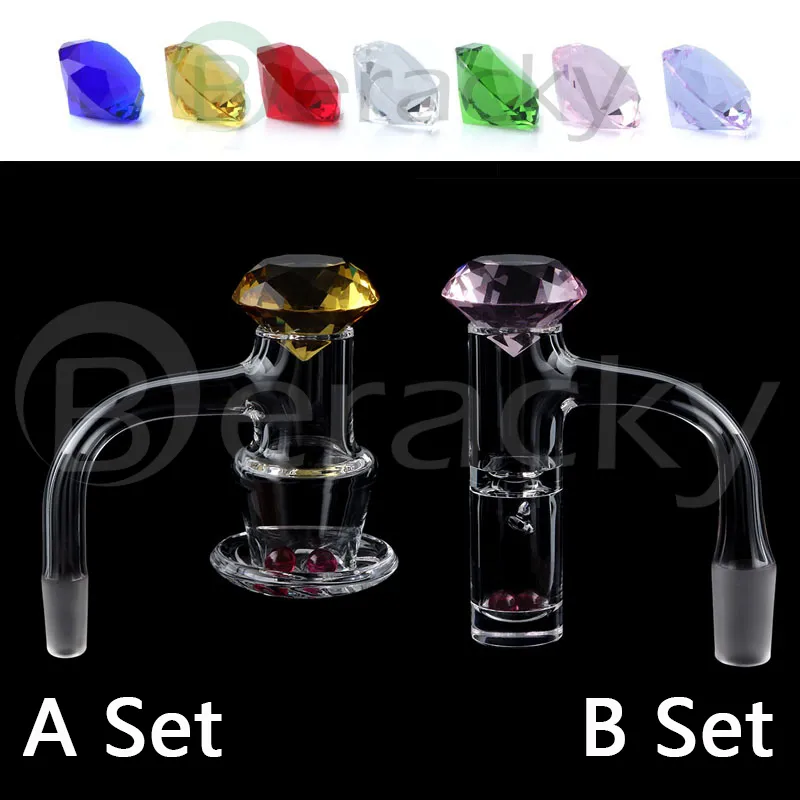 Beracky Two Styles Auto Spinner Full Weld Smoking Beveled Edge Tourbillon Quartz Banger/20mmOD Blender Style Terp Slurper Set mit Diamantkappen für Glasbonges