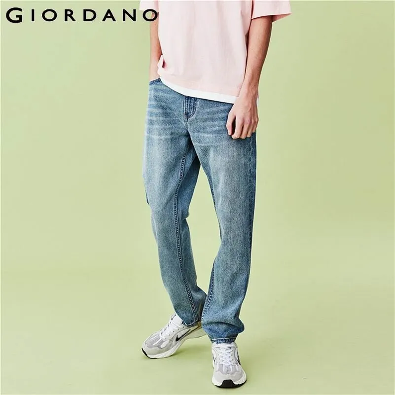 Giordano Jeans Uomo Jeans dritti a vita media Jeans in cotone multitasche larghi Jeans dritti Calca Masculina 01110069 201111
