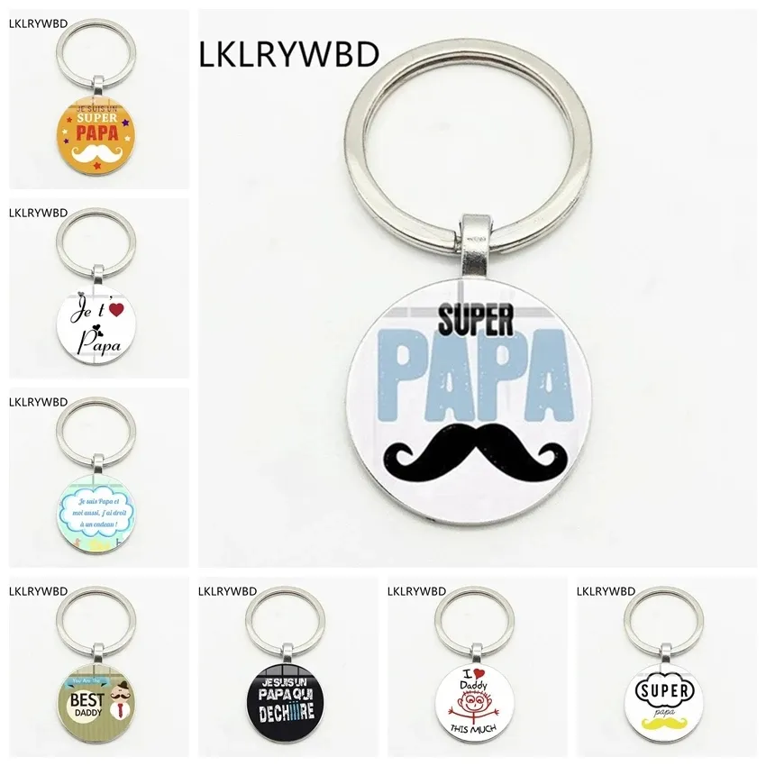 Fashion Good Super Papa Keychain Convex Glass Pendant Keychains Men's Gifts Father's Day Series You Are Dadly Keyring Gift