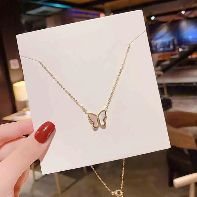 Titanium Steel Chain Butterfly White Fritillary Necklaces For Women Korean Style Pendant Necklace Trend Fashion Jewelry 2020