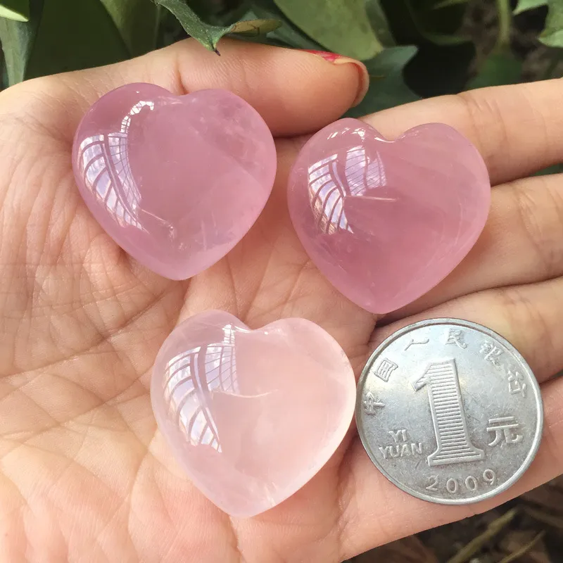 Natural Rose Quartz Crystal Carved Heart Shaped Pink Love Palm Healing  Gemstones