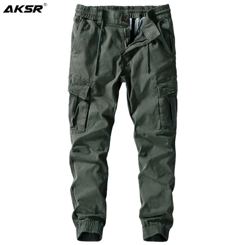 Men's Casual Cargo Joggers Pants Cotton Military Joggers Pants Men Streetwear Sweatpants Drawstring Wasit Harem Pants Plus Size LJ201007