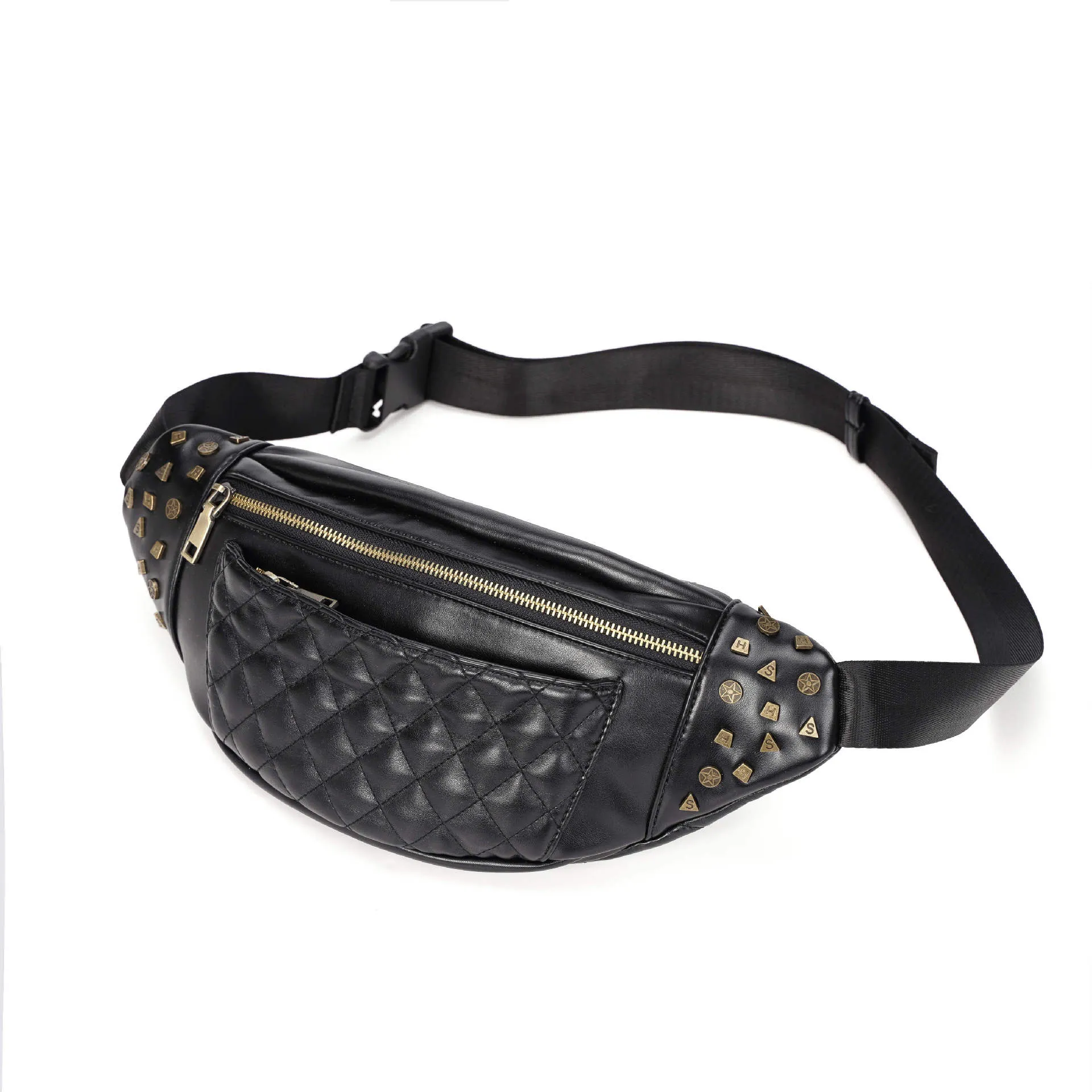 Cuir extérieur rivets sexy sac à bandoulière poitrine fanny pack de voyage