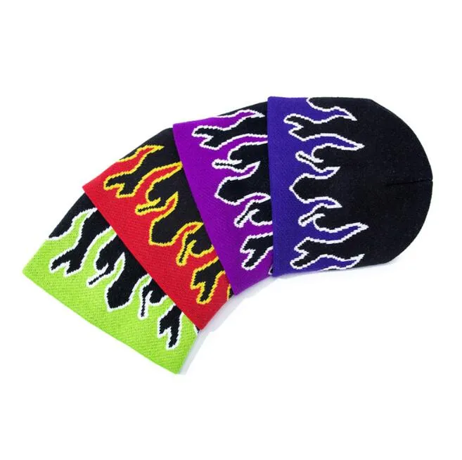 Flame Beanie Varm Vinter Mössor För Män Kvinnor Ladies Watch Docker Skull Cap Striked Hip Hop Höst Akryl Casual Skullies Outdoor FR0218