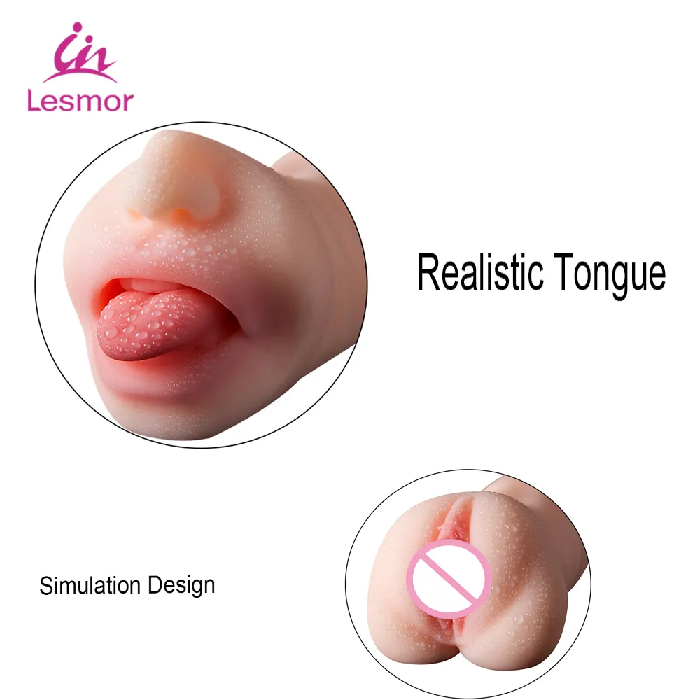 Male Masturbator Sex Toys for Man Simulates Vagina Oral Realistic Mouth Erotic Sex Product Silicone Aircraft Cups With Tongue Y201118