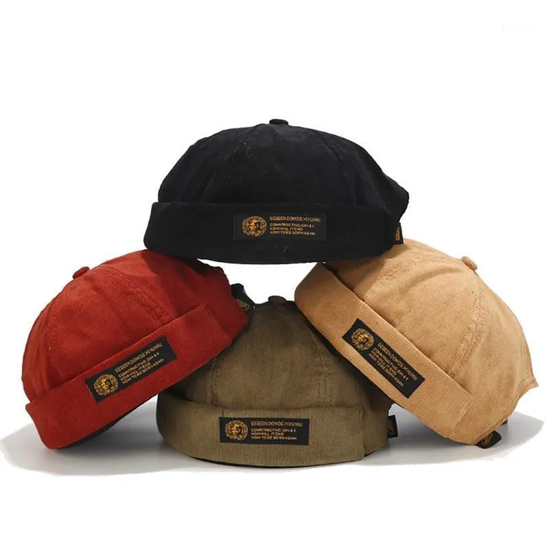 Chapeau Hip Hop sans bords en coton velours côtelé, bonnet rétro à manchette roulée, casquette de camionneur, unisexe, marin, motard, casquettes de cyclisme, masques