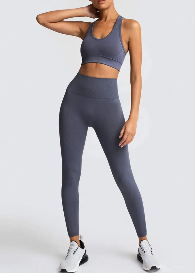 Ensemble deux pièces de Sport pour femmes, vêtements d'entraînement, costumes de Fitness, manches longues, ensemble de Yoga sans couture, Leggings