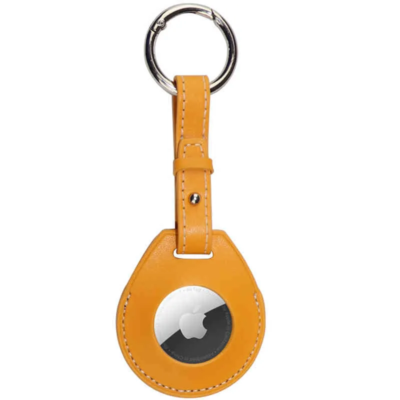 Keychains Lanyards Luxury stötsäkert skyddande fodral för Apple Airtag Pu Leather Hang Key Ring Bagage Air Tag Wrap Bag Charm Loop Keychain Cover 31ve