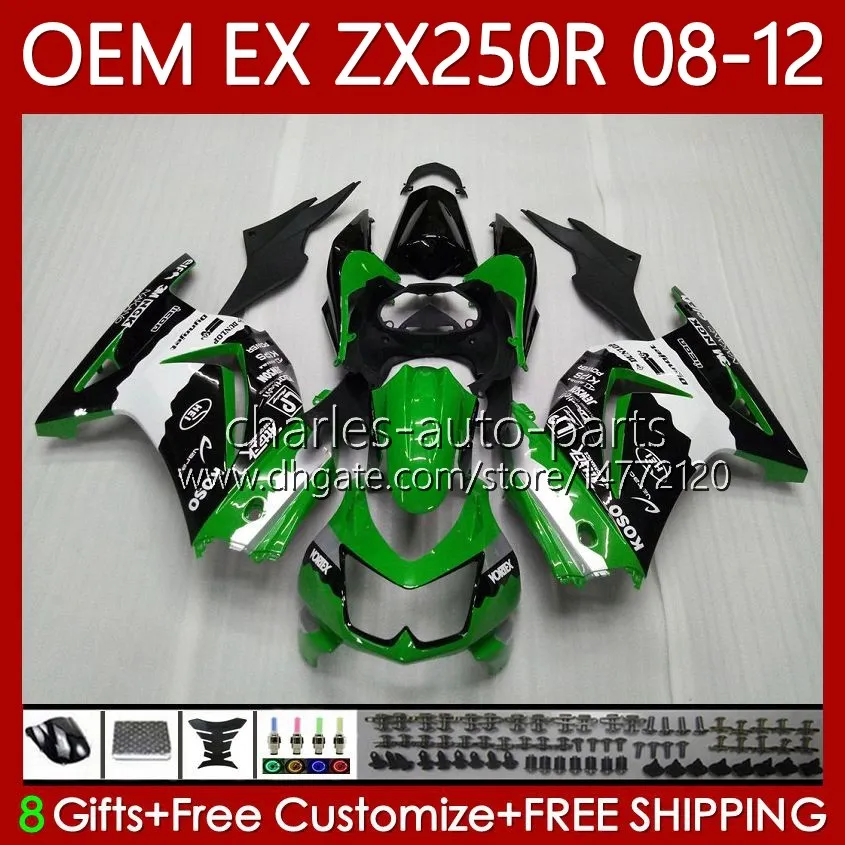 OEM Corpo para Kawasaki Ninja Ex250 ZX250 R Ex ZX 250R ZX-250R 2008-2012 81NO.80 EX-250 ZX250R 2009 2009 2010 2011 2012 EX250R 08 09 10 11 12 Fairing Injecção Verde Black Blk