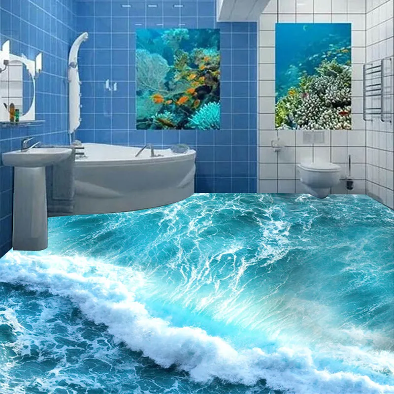 Pavimento personalizzato Murale 3D Stereoscopico Oceano Acqua di mare Camera da letto Pavimento del bagno Carta da parati PVC Impermeabile Murales autoadesivi Carta da parati 201009