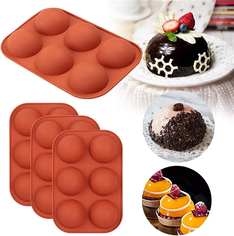 6 Holes Silicone Baking Mold for Baking 3D Bakeware Chocolate Half Ball Sphere Mold Cupcake Cake DIY Muffin Kitchen Tool