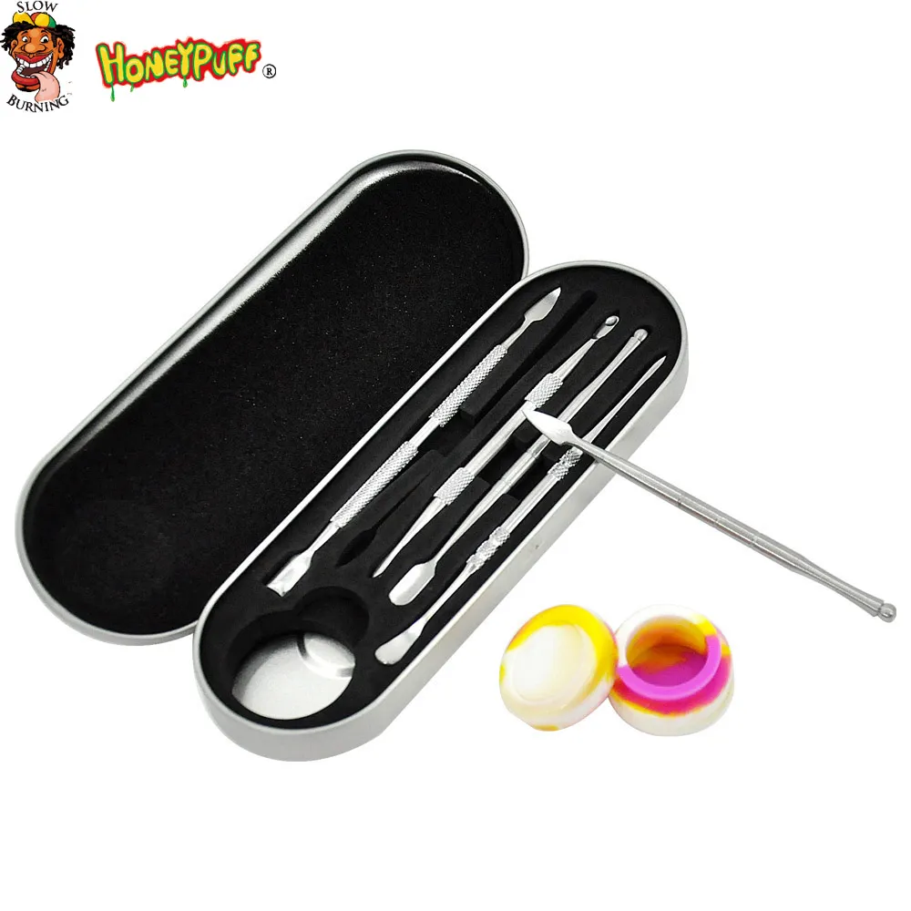 6PCS Wax Carving Stainless Steel Dab Tool Set Silicone Container and Protective Metal Carrying Case Included